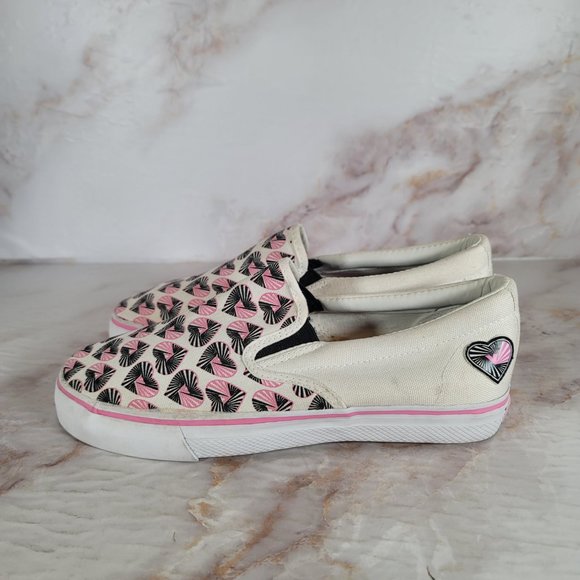 Vision Street '80s Pink Black Tattoo HYPNO HEART Slip-On Skater Canvas Shoes - Picture 9 of 10